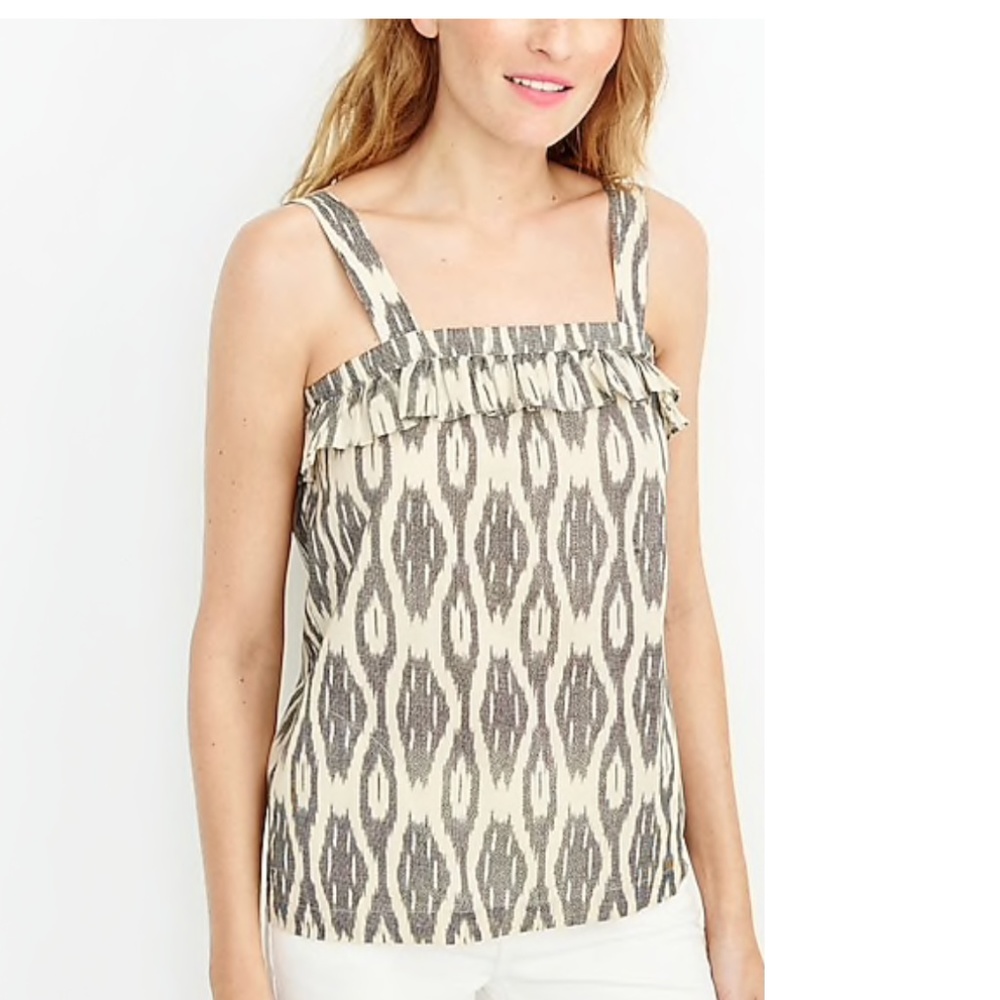 J.Crew ikat ruffle flounce tank